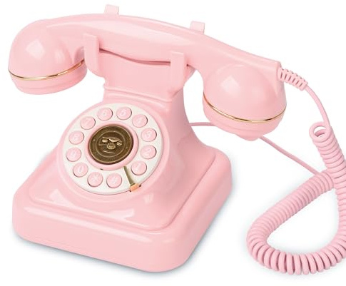 FiayaCom Téléphone fixe vintage pour la maison, téléphone rétro avec fonction de rappel, téléphone de bureau filaire classique, pour la maison, l'école et le bureau (rose)