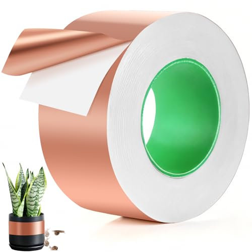 Kupferband Gegen Schnecken, 50mm x20m beidseitig leitendes EMI-Kupferfolienband– Schneckenschutz-Kupferband für Hochbeete und Pflanzen, Selbstklebend Schneckenabwehr aus Kupfer (Kupfer-Schneckenband)