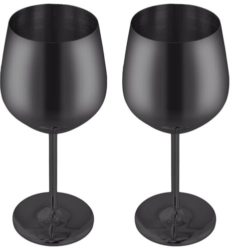 FUNSUEI 2er Set Edelstahl Weingläser Schwarz, 500ml Weinbecher Edelstahl, Rotweinglas Camping Weingläser Unzerbrechlich Cocktailgläser für Partys Outdoor-Events Reisen Pool