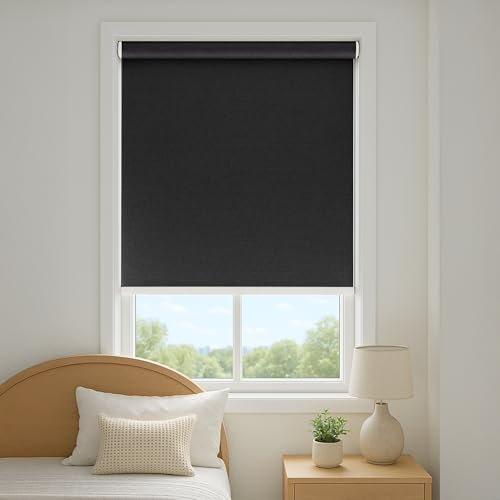 DH DREAMER HOME Estor Enrollable Opaco - Persiana Fácil de Instalar Resistente a la Humedad y Los Rayos UV para Ventanas y Puertas - Tamaño 90x200cm - Color Negro