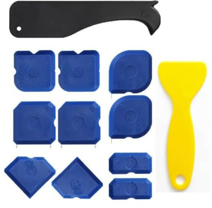 KEWUF 12 Pcs rimuovi silicone, Raschietto Togli Silicone Spatole per Silicone Calafataggio Flex Kit Silicone Spatola Silicone Sigillante Professionale con Grout Remove per Bagno Cucina Pavimento