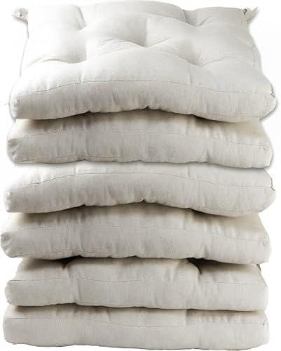 MORE FREE- Pack 6 Cojines para Silla,Cojin de Asiento Decorativo Funda de Poliéster y Relleno de Fibra Hueca 40x40x5cm,Ideal para Comedor, Terraza, Salón y Restaurante (Beige Claro, Pack 6)