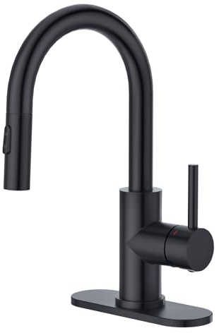 CREA Badezimmer-Wasserhahn mit herausziehbarem Sprühkopf, schwarze Bar-Spültischarmaturen für kleine Küchen, Mini-Waschtisch, Einhebel-Pulldown-2 Modi, cUPC/NSF