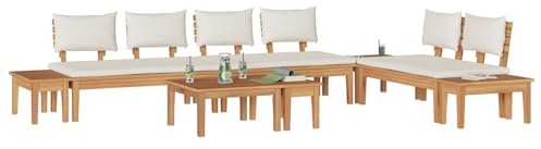 vidaXL Garden Bench Set with Cushion 5 pcs Brown and Cream, Garden and Terrace, Modern Outdoor Bench Set, Durable Teak Furniture, Relaxation, Patio Seating, Home Decor