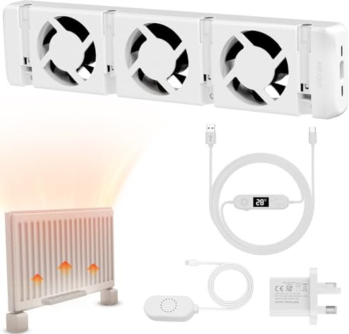 Warmfay Radiator Fan 3.0 Single Set, Smart Radiator Ventilator with Thermostat Controller for Home, Speed Adjustable Booster Radiators Fan to Improve Heating Efficiency & Save Energy – Whisper Quiet