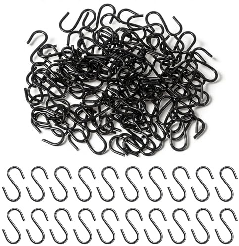 DOPENSPI 100 Stück Schwarz Mini S Haken,14mm Klein Steckverbinder | Metallhaken Edelstahl S-Förmig Draht Haken Ornamenthaken Metallhaken für DIY Hängende Schmuck Pflanzen Schlüsselanhänger
