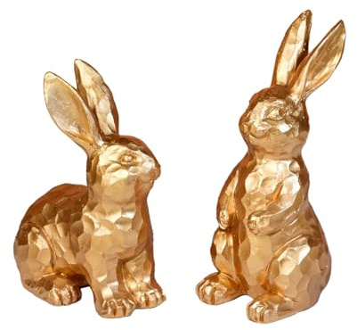 Miyanvuo Harz Dunkel Gold Osterhase Figuren, 2 Stück Gold Osterhasen Dekorationen, Osterhasen Statue, Für Osterfrühling Home Room Party Dekoration