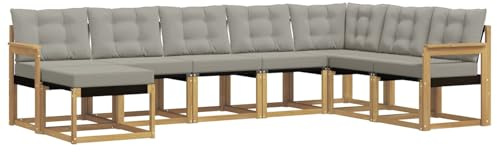 vidaXL Outdoor-Sofagarnitur mit Kissen 8 pcs Weiß und Hellgrau, Garten Sofa, modernes Ecksofa, Robustes Sitzmöbel, Möbel für Terrasse, gemütliche Lounge