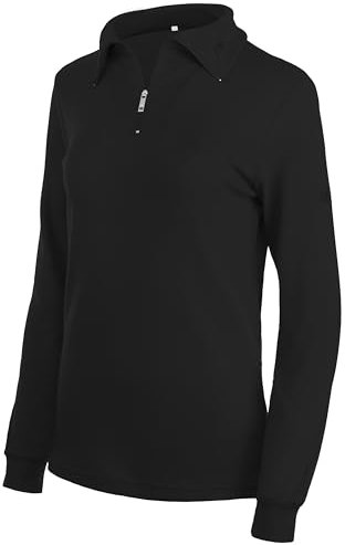 Brandsseller Damen Ski Shirt Baumwolle Rollkragen mit Reißverschluss Langarm Schwarz 34