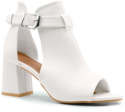 Fashion Thirsty Womens Block Mid High Heels Chunky Sandals Open Toe Comfort Cushioned Work Office Party Occasion Cut Out Heeled Wide Fit Strappy Shoes