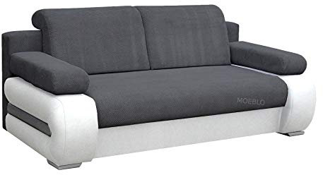 mb-moebel Sofa mit Schlaffunktion und Bettkasten Couch für Wohnzimmer Schlafsofa Schlafcouch Sofagarnitur Polstersofa Wohnlandschaft mit Bettfunktion 3 Sitzer - 206x96x82 cm - York (Dunkelgrau + Weiß)