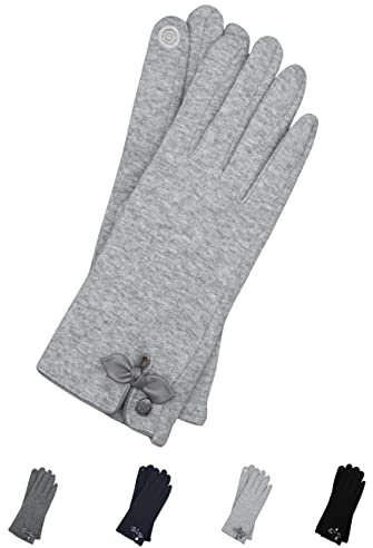 AKAROA ESTD 2019 Damen Handschuhe Liz, Touchscreen Handschuhe, extra weiches Teddyfutter, elastisches Jerseymaterial, 100% vegan, hellgrau melange, M/L