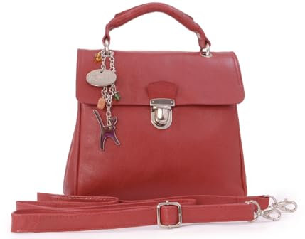 Catwalk Collection Handbags - Damen Leder Umhängetasche - Crossbody Bag/Handtasche Mittelgroß - Verstellbarer Abnehmbarer Gurt - Pandora - Rot