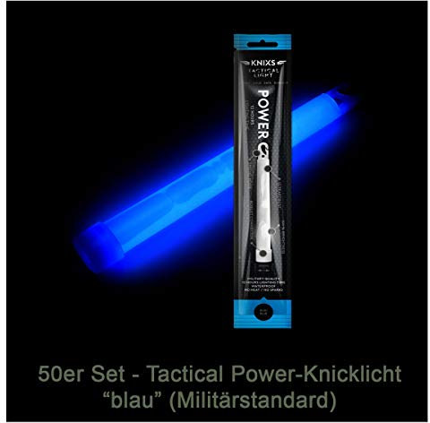 50er Set - Power-Knicklicht/Leuchtstab Tactical Light im Militär-Standard - blau leuchtend (6 / 15cm) - einzeln verpackt - mindestens 12 Stunden Leuchtdauer