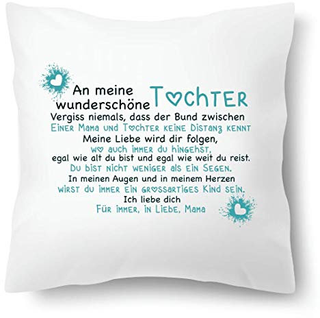 Farbwuselei Kissen mit Spruch Wundervolle Tochter in Liebe Mama türkis Kissenhülle Inlay Kissenbezug Geschenk TÜRKIS