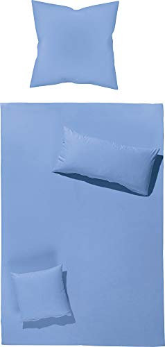 Erwin Müller Bettwäsche-Set Renforcé Würzburg, Uni blau Größe 80x80 cm / 135x200 cm - strapazierfähig und temperaturausgleichend, mit Reißverschluss
