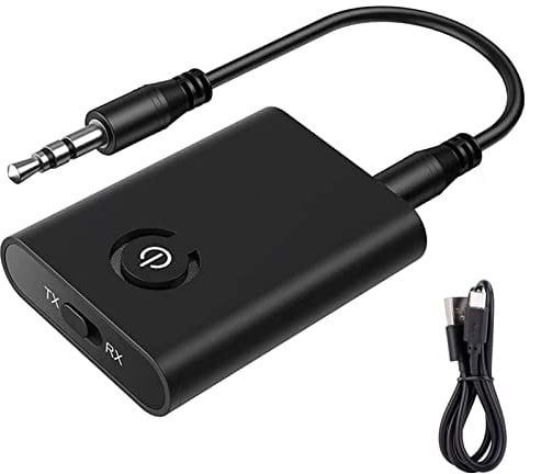 JeoPoom Bluetooth Transmitter Receiver, 2 in 1 Bluetooth Adapter Mini Portable 3.5mm Jack, Low Latency Compatible with Bluetooth Audio Devices for PC/TV/Car Sound System/Wired Speakers