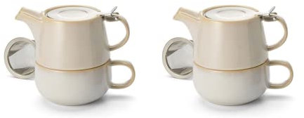 2 X NEU teemando® Tea for one Set Tuva Keramik, 4-teilig mit Edelstahlsieb- und -deckel Kanne: 0,45 l/Tasse: 0,25 l = 2 Tea for one