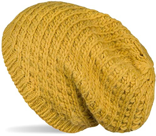 styleBREAKER Unisex Strick Beanie Mütze grob gestrickt, Slouch Longbeanie, Grobstick Winter Strickmütze 04024158, Farbe:Senf