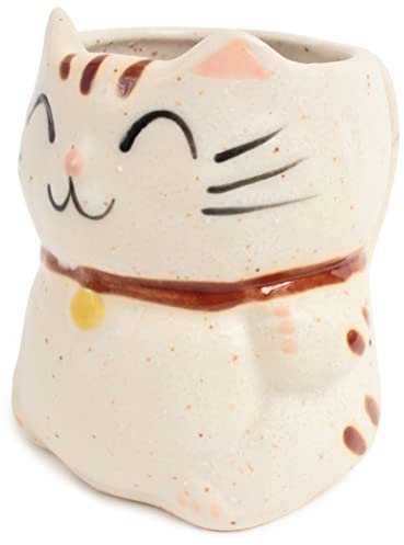 Mino ware Tasse, japanische Keramik, Manekineko-Katze, hergestellt in Japan (Japan Import) (Chiffon Weiß) CPM018