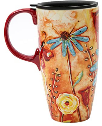 Topadorn Ceramic Travel Mug Coffee Cup with Sealed Lid,17oz. Orange