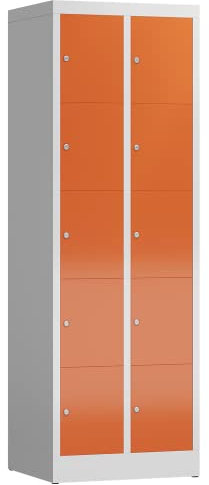Lüllmann 10 Fächer Spind Schließfachschrank kompl. montiert und verschweißt Wertfachschrank Fächerschrank Spind Umkleideschrank (RAL 7035/3000 lichtgrau/feuerrot)