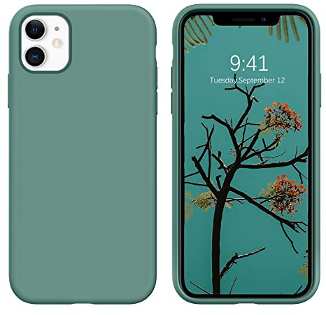 DOMAVER Coque iPhone 11, Silicone Liquide Étui iPhone 11 Case, Doublure en Microfibre Douce Housse AntiRayure Antichoc Protection Téléphone Fine pour iPhone 11 Vert Pinède