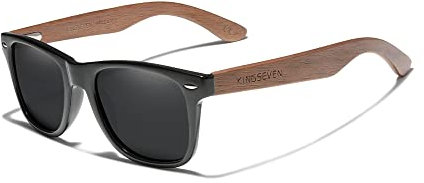KINGSEVEN Holz Sonnenbrille Polarisiert für Herren Damen Retro Vintage Verspiegelte Gläser Walnuss Holz Rahmen W5777 (Black)
