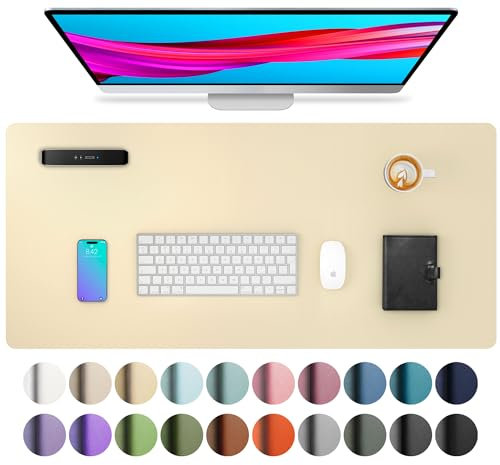 Aothia Desk Mat PU Leather Desk Pad/Mouse Pad,Anti-Slip Desk Protector,Waterproof Desk Cover for Office&Home(80cmx40cm,Soft Yellow)