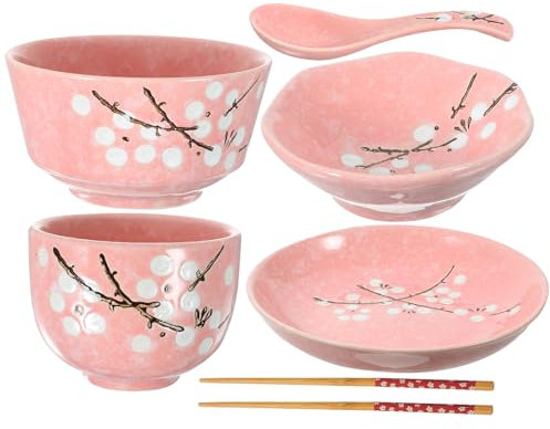Housoutil 6Pcs Presepe Decorazione Decorazione Giapponese Piatti Di Bacchette Di Legno Piatto Di Porcellana Set Di Piatti Cucchiaio Piattino Suite Set Di Piatti In Ceramica Set Di