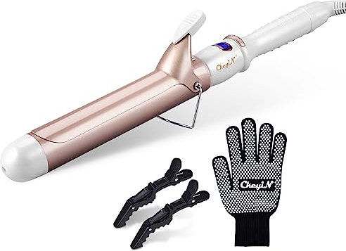 CkeyiN Curling Wands 38mm, Curling Irons for Long&Short Hair with Glove 80 ℃ ~ 230 ℃ Adjustable,Automatic Shut-Down,LCD Screen