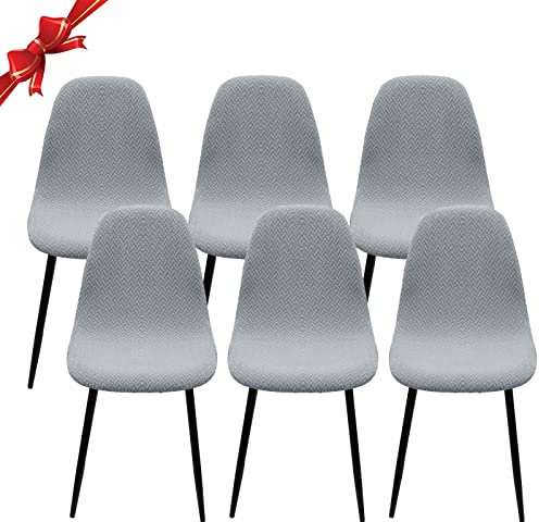 Jaotto Stuhlhussen 6er Set Strech, Esszimmerstühle Bezug Universal Waschbar Abnehmbare,Elegante Stuhlbezug Stuhlabdeckung Antirutsch, Küchenstühle für Büro Esszimmer Wohnzimmer,Licht Hellgrau