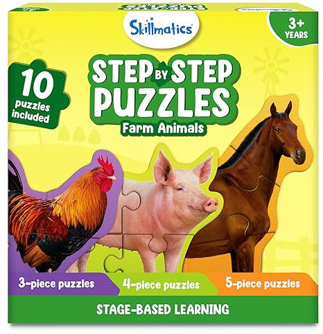 Skillmatics Step by Step Puzzle - 40 Piece Farm Animal Jigsaw & Toddler Puzzles, Educational Montessori Toy for Boys & Girls, Gifts for Kids Ages 3, 4, 5 and Up