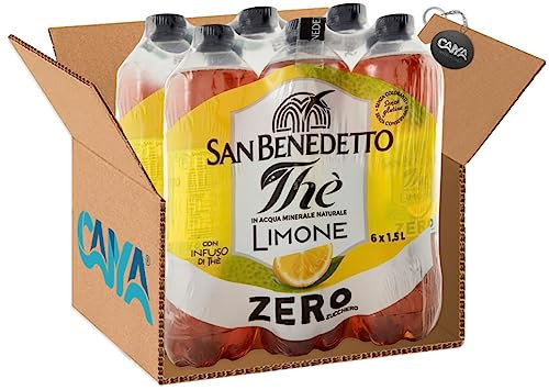 6X San Benedetto The Zero Senza Zuccheri al gusto di Limone con Infuso di Thè 1,5L [CAIYA® BOX da 6 Bottiglie] - Drink Summer 2023
