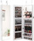 RELAX4LIFE Schmuckschrank mit 2 Spiegel, Spiegelschrank mit 3-farbigen LED-Lichtern & Schloss, Schmuckorganizer für Ohrringe & Armband & Kette & Ringe & Kosmetik, Wand-/Türmontage (Weiß)