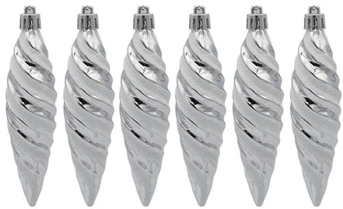 6Pcs 11CM Large Spiral Shaped Baubles Glitter Christmas Tree Ornaments Decorated Hanging Glitter Baubles Christmas Tree Pendants Ornaments Holiday Wedding Party Decoration, Silver