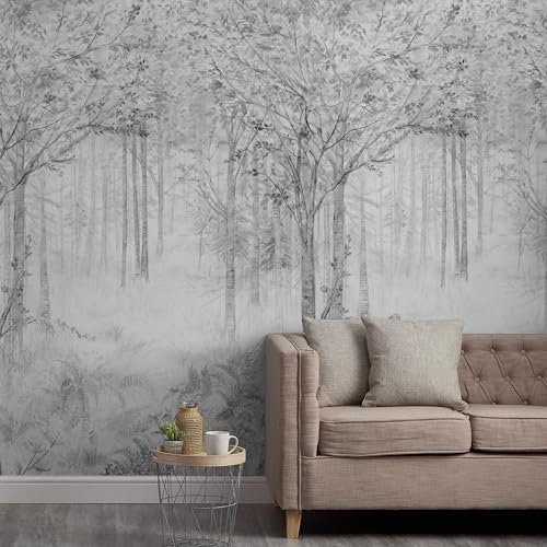 Grandeco Fairytale Trees Grey 3 Lane repeatable Mural 2.8 x 1.59m ML2802