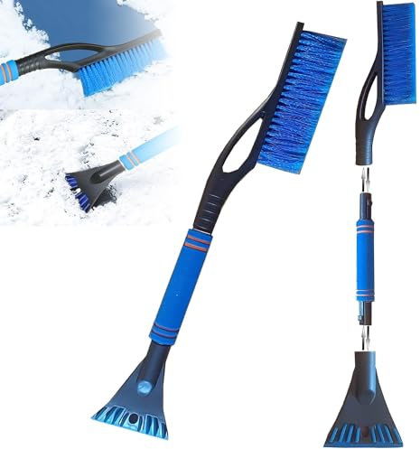 May Huang Auto Eiskratzer mit Besen - 60cm, 2 in1 Auto Reinigungsbürste Eiskratzer Schneebesen, Auto Schneebürste Schneekratzer und Bürste mit Schaumstoffgriff für PKW, LKW und SUV (Blau)