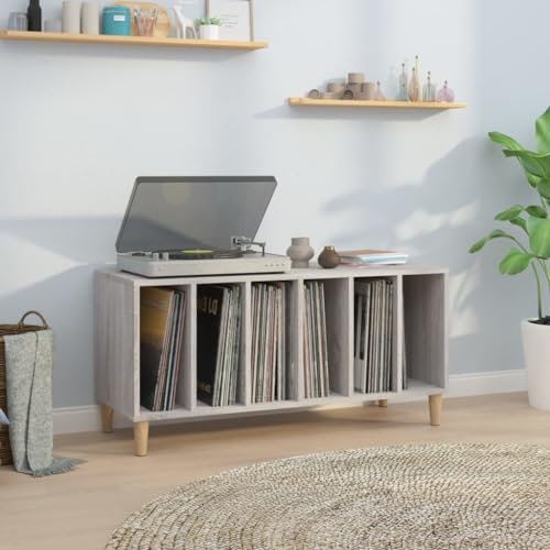 Festnight Porta Dischi Vinile, Libreria per Soggiorno, Mobile da Ingresso, in Legno Multistrato Grigio Sonoma 100x38x48cm