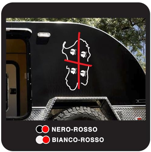 Adesivo Camper in vinile prespaziato -Sardegna, mori bendati, adesivi in diversi colori e dimensioni (Bianco/Rosso, Grande)