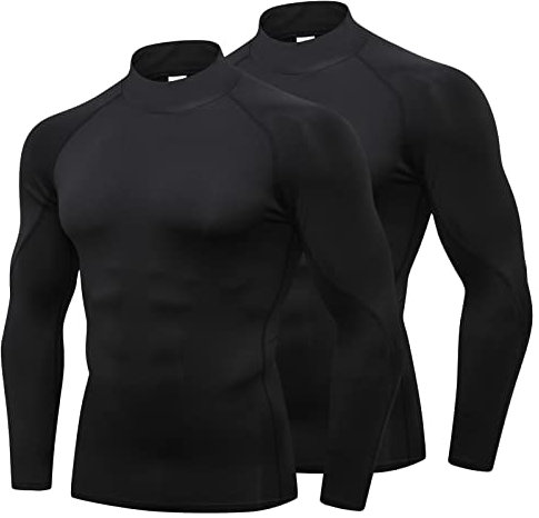 LNFINTDO 2er Pack Herren Kompressionsshirt Laufshirt Langarm Funktionsshirts Fitnessshirt mit Hohem Kragen Männer Atmungsaktiv Sportshirt für Running Training Jogging Fitness Gym