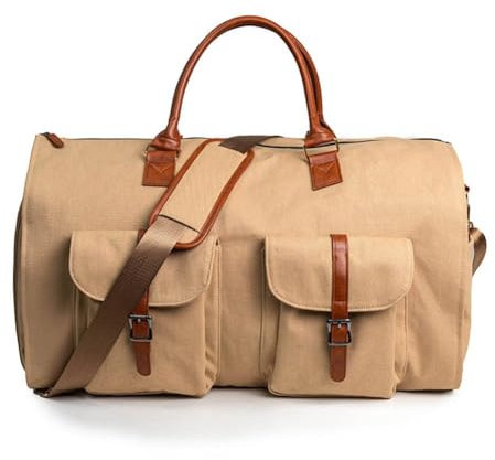 Wandelbare Kleidertasche aus Leder, Handgepäck-Reisetasche, wasserdichter Kleidersack für Damen und Herren, 2-in-1 Hängender Koffer und Anzug-Reisetasche, Geschenke für Business und Reisen, khaki,