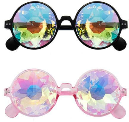 ERFGT 2 Stück Kaleidoskop Sonnenbrille, Rave Brille Prisma, Brille Mit Steampunk Kaleidoskop, Regenbogen Festivals Rave Brille, für LED-Lichtshows, Musikfestivals, Osterpartys, Rave-Partys