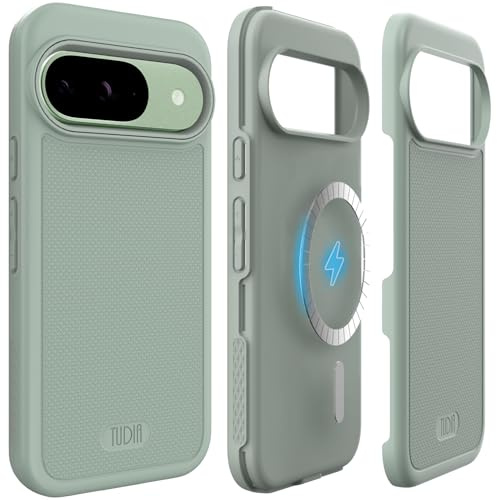 TUDIA MergeGrip Cover Progettato per Google Pixel 9 / Pixel 9 Pro (2024), [compatibile con MagSafe] sottile a doppio strato con bordo rialzato antiscivolo custodia per telefono (Giglio Verde)