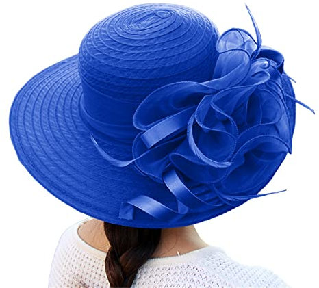 Sonnenhut Damen Elegante Organza Fascinator Hut Mit Blumen für Party und Hochzeit - Sommerhut Bowler für Kirche und Strand