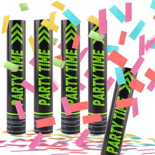 dellyy Konfettikanone*4, Konfettikanone xxl, Konfettikanone Biologisch Abbaubar, Konfettikanone Hochzeit, Party Popper, für Hochzeit, Party, Geburtstag, Silvester (Bunt)
