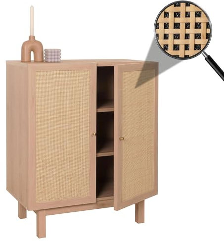 Mendler Highboard HWC-M51, Kommode Schrank Sideboard, Staufächer, Kubu Rattan 98x79x42cm - Natur