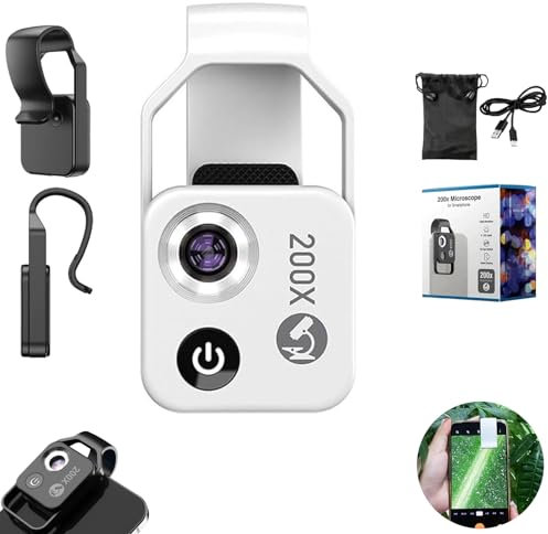 VasedGins Nanozoom 200-fache Vergrößerung, Nano-Zoom-Smartphone-Mikroskop mit CPL-Objektiv, Nano-Zoom-High-Tech-Clip-On-Objektiv verwandelt jedes Smartphone in ein Mikroskop (weiß)