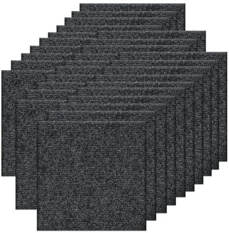 Orgthin Teppichfliesen zum Abziehen und Aufkleben, Selbstklebende Teppichbodenfliese 30 x 30 cm, Weiche Gepolsterte Bodenaufkleber, für Schlafzimmer, Wohnzimmer, 30 Fliesen, Dunkelgrau