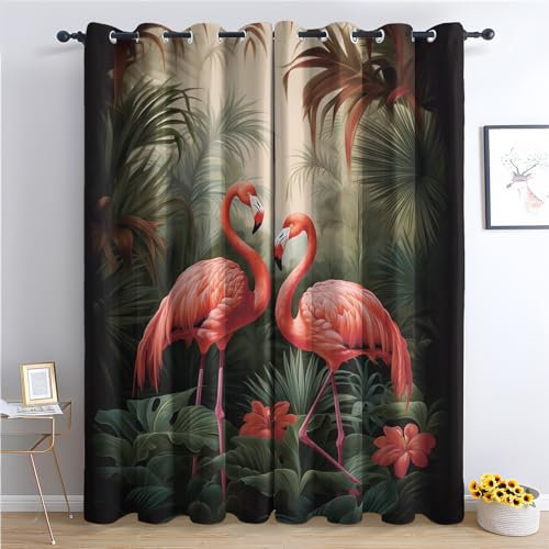 Vorhänge Flamingo Muster - Tropische Rosa Vogel Fenster Gardinen mit Ösen, Vorhang Blickdicht Verdunklungsvorhänge Thermovorhang für Wohnzimmer Schlafzimmer Deko 2er Set, H 166 x B 75 cm C-#35